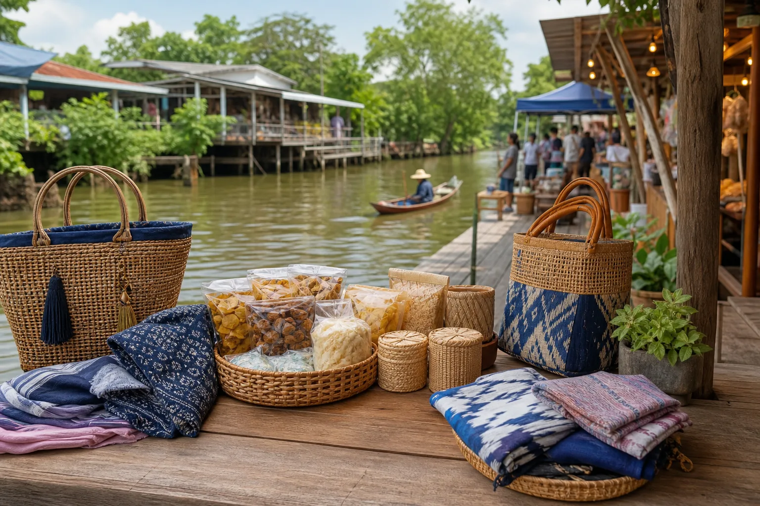 สินค้าชุมชนและผลิตภัณฑ์ท้องถิ่นวางจำหน่ายริมคลอง